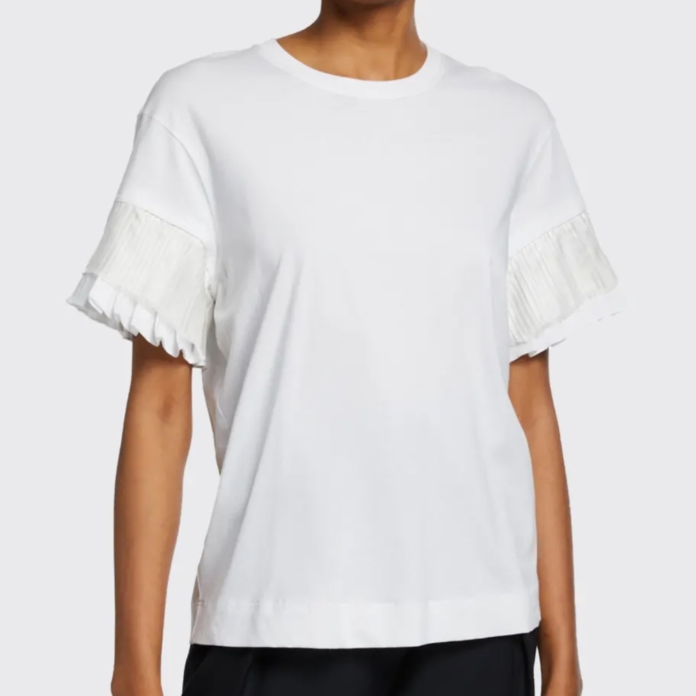 Victoria Beckham White Pleated Sleeve Tee